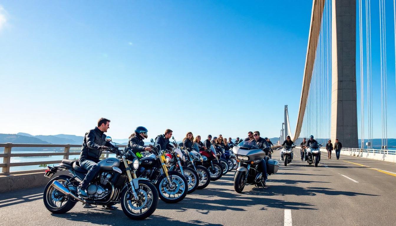 rassemblement spectaculaire à millau où 900 motos ont convergé sur le viaduc pour défendre la lutte contre la mucoviscidose. unis pour sensibiliser et collecter des fonds, les participants allient passion mécanique et solidarité dans un événement marquant.