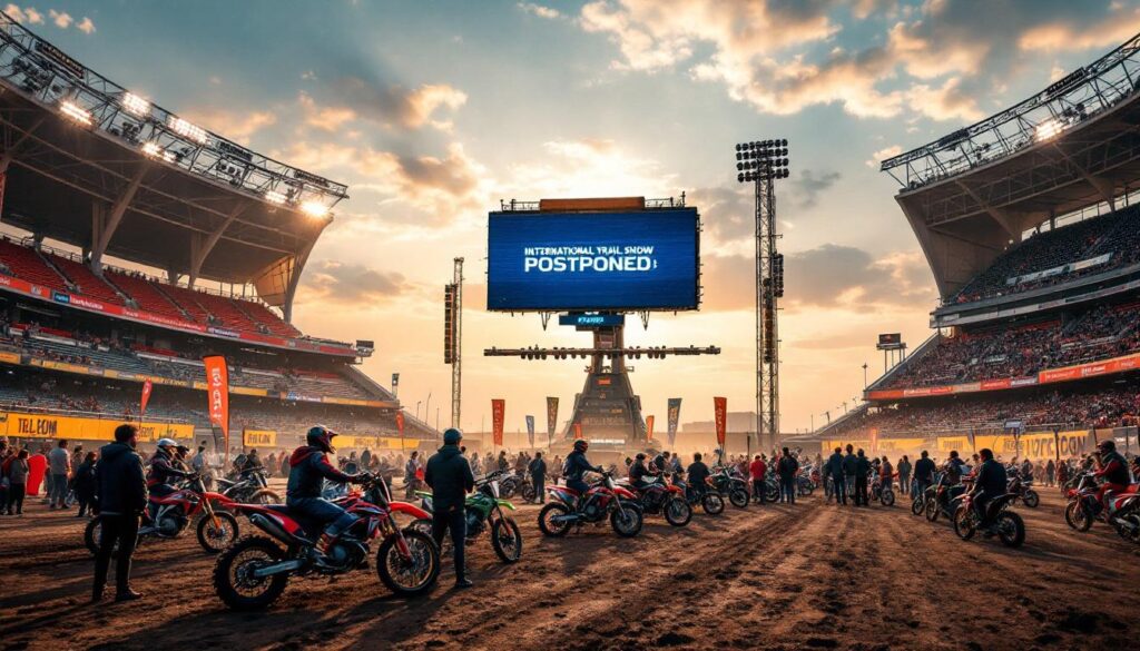 découvrez le report tant attendu du spectacle de moto 'international trial show' à l'arena des sables-d'olonne. préparez-vous à vivre des sensations fortes avec des performances époustouflantes et des acrobaties de motocyclettes qui vous laisseront sans voix. restez informé pour connaître la nouvelle date de cet événement spectaculaire!