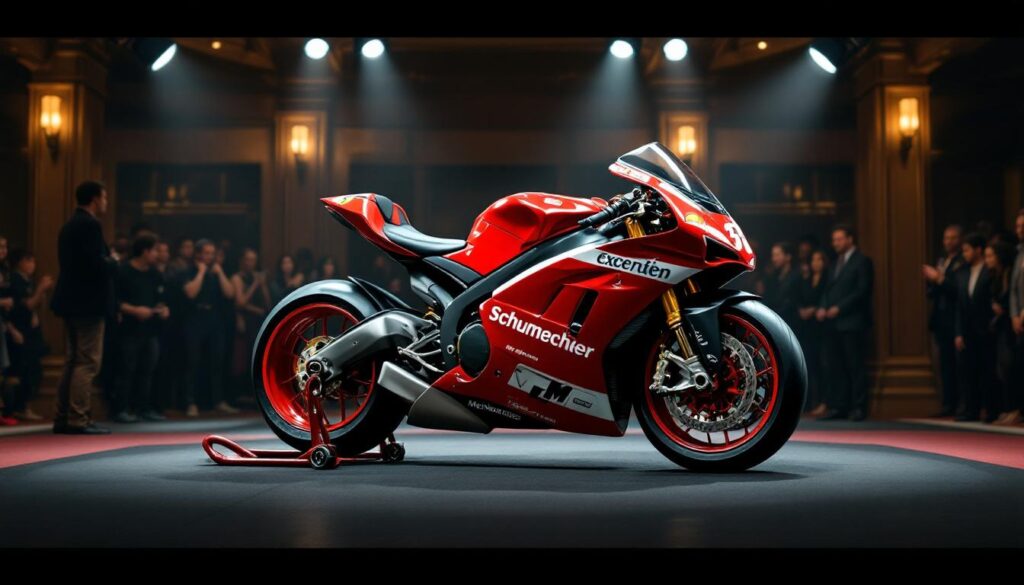 découvrez la magnifique moto de michael schumacher, un objet d'exception qui attire tous les regards aux enchères. plongez dans l'univers fascinant du sport automobile et laissez-vous séduire par cette pièce rare qui raconte l'histoire d'un des plus grands champions de tous les temps.