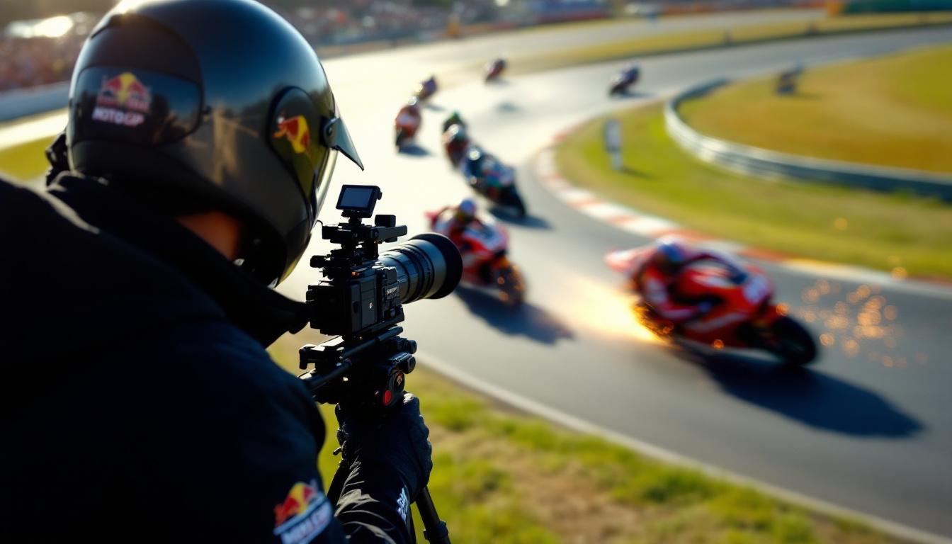 découvrez une scène spectaculaire du motogp où un caméraman échappe de justesse à une moto projetée dans les airs. une vidéo impressionnante à ne pas manquer pour les passionnés de sensations fortes !