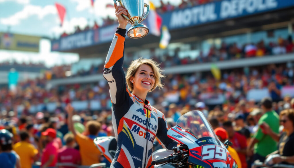lucie boudesseul, talentueuse pilote de la rochelle, réalise une performance exceptionnelle en décrochant son tout premier podium en moto. un moment marquant qui confirme son ascension dans le monde de la compétition.