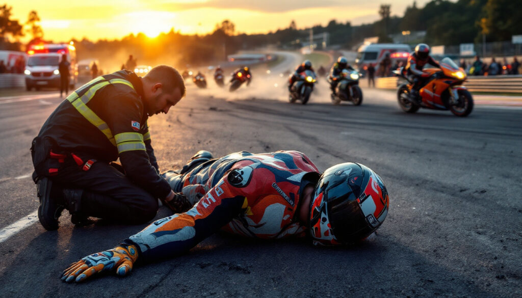 un grave accident s'est produit lors d'une course de moto à grézac, impliquant plusieurs pilotes. un jeune pilote reçoit actuellement des soins après une impressionnante chute en chaîne. tous les détails sur cet événement et l'état de santé des participants.