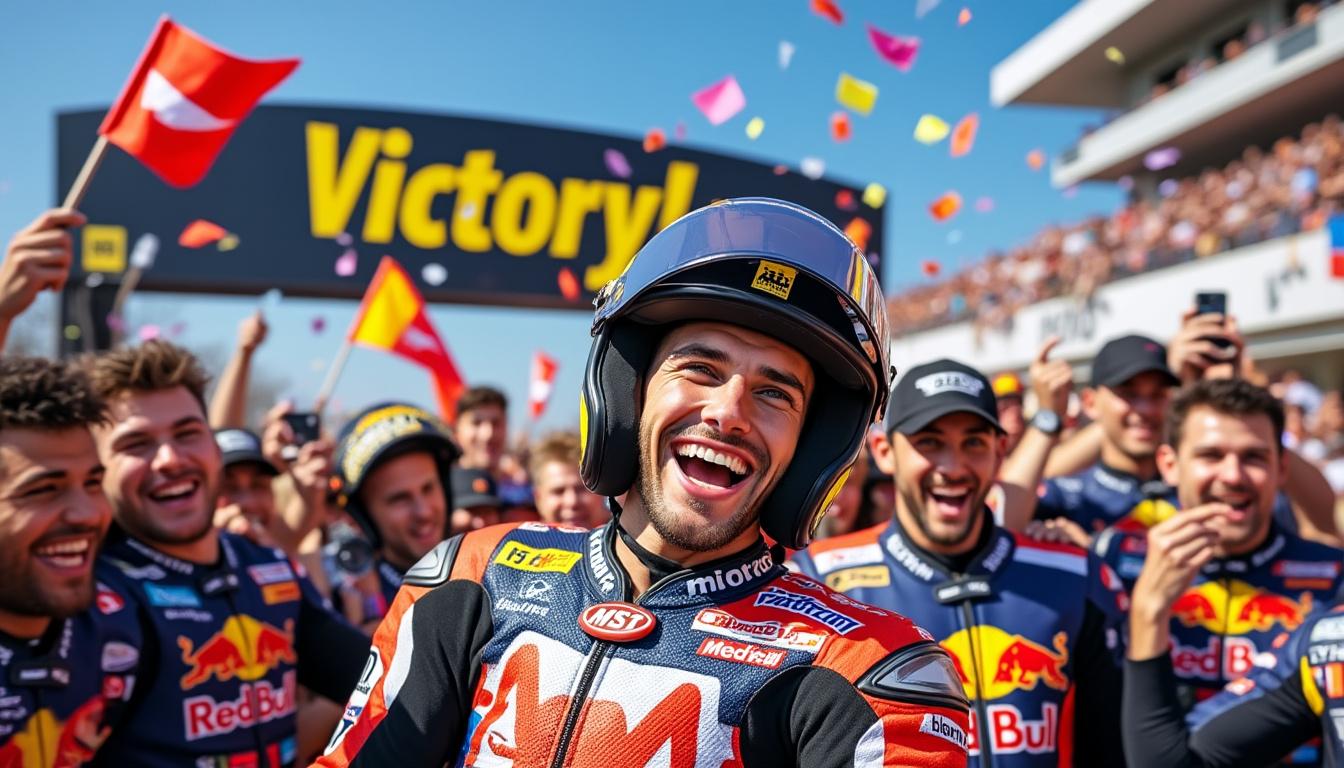 marco bezzecchi avoue qu'il ne s'était jamais imaginé gagner le grand prix d'australie après avoir reçu une double pénalité, signant ainsi une victoire époustouflante contre toute attente.