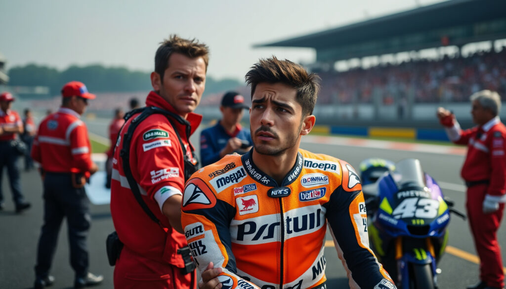 maverick vinales se retire du grand prix d'indonésie à cause de blessures inquiétantes, suscitant l'inquiétude de ses fans et bouleversant la compétition motogp.