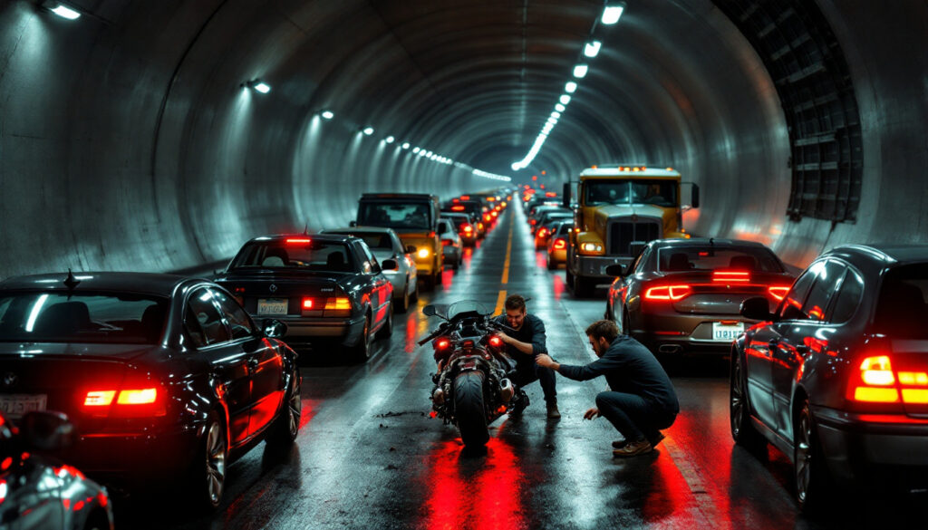 une panne de moto provoque d'importantes perturbations dans les tunnels joliette et du vieux-port, causant un embouteillage majeur et ralentissant la circulation routière en centre-ville.