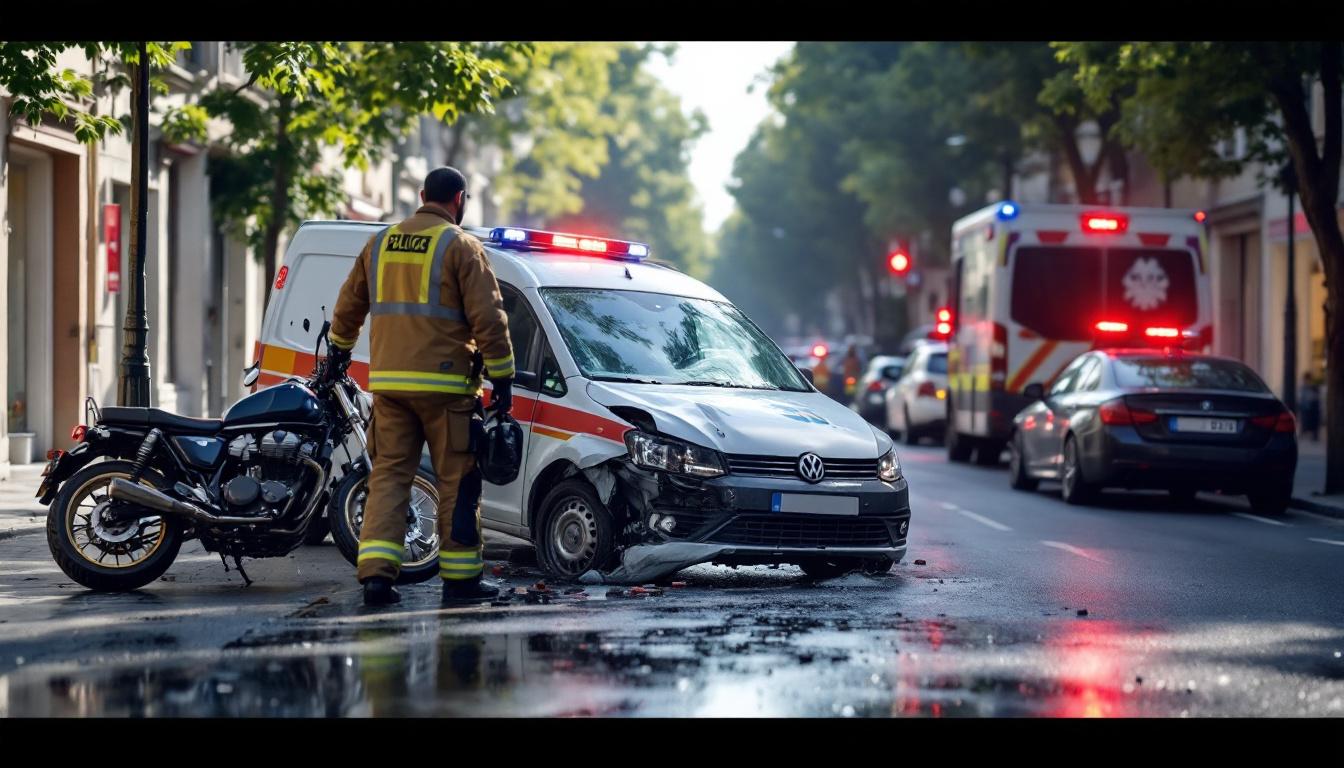 un motard de 36 ans a été grièvement blessé dans une collision spectaculaire avec une voiture. l'homme a été évacué en urgence pour recevoir des soins médicaux.