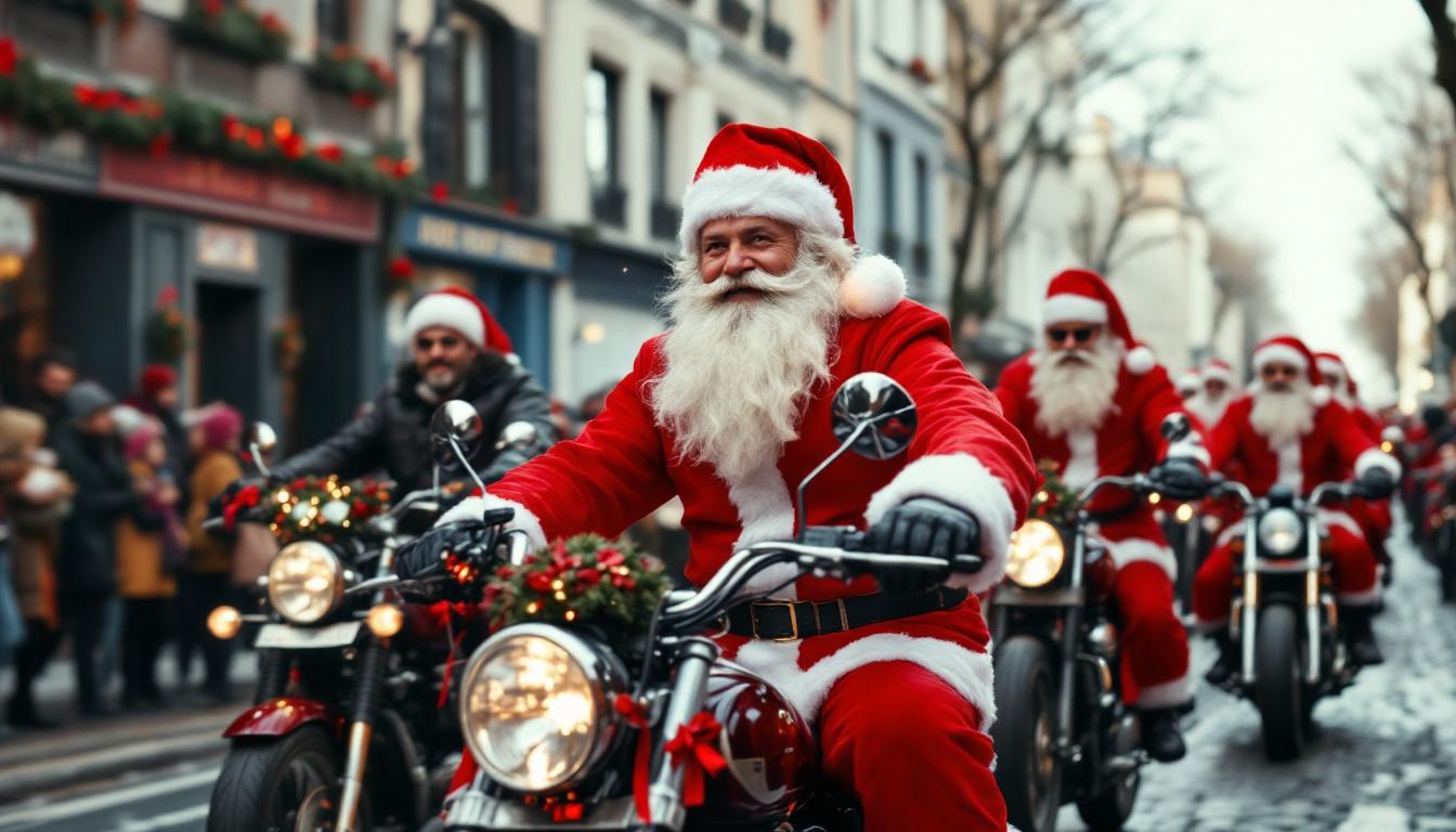 découvrez le défilé insolite des pères noël à moto en loire-atlantique : ambiance festive, costumes rouges et solidarité au rendez-vous pour un événement hors du commun !
