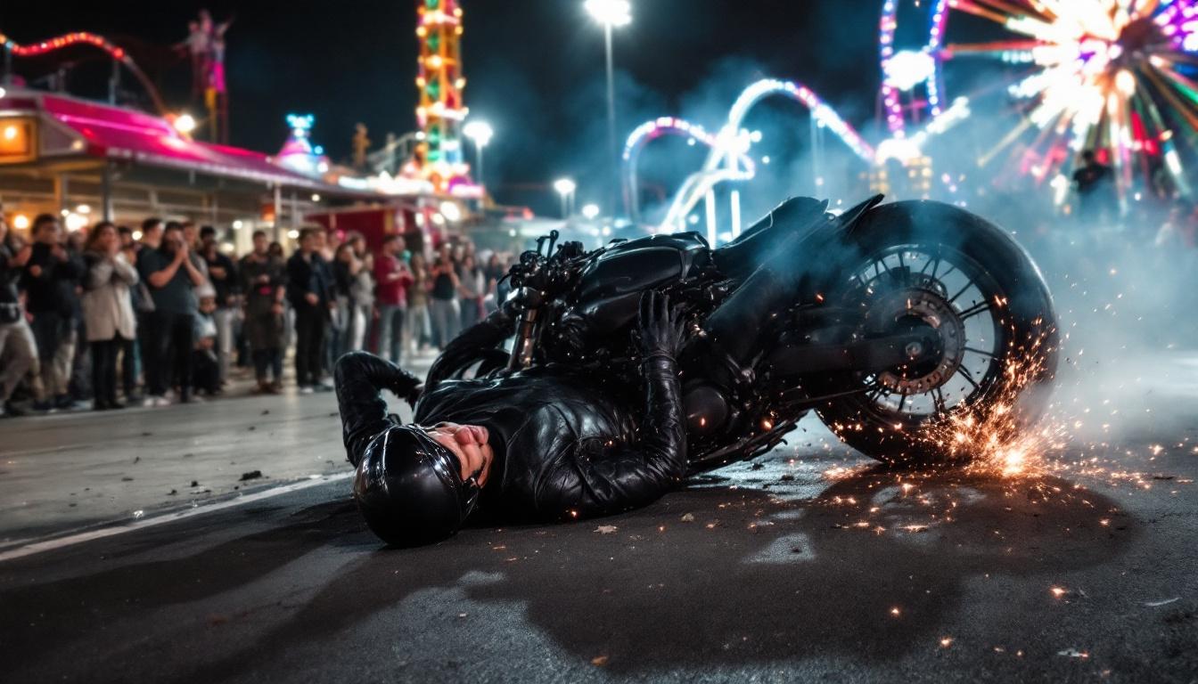 tragédie lors d’un spectacle acrobatique dans un parc d’attractions : un cascadeur moto perd la vie en plein show, suscitant émotion et réflexion.