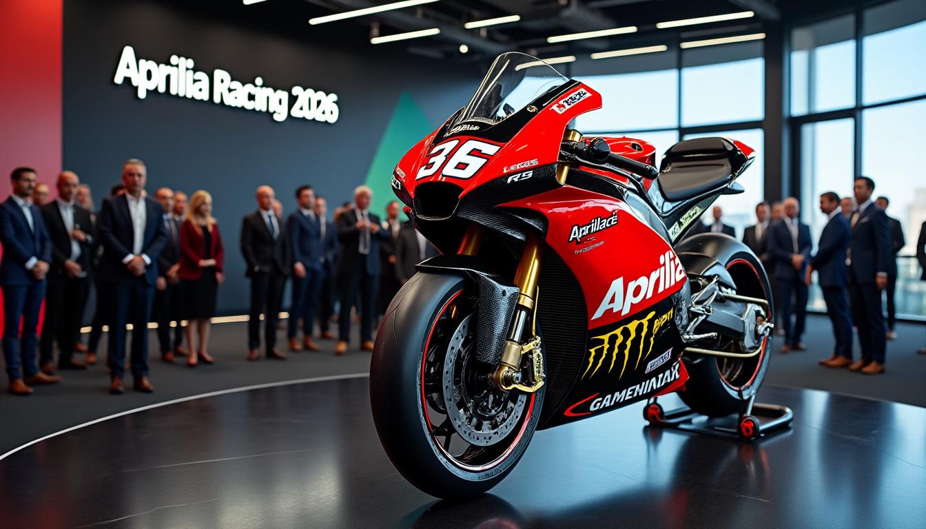 découvrez la nouvelle moto aprilia 2026 de motogp, spécialement conçue pour les pilotes bezzecchi et martín, alliant performance et innovation.