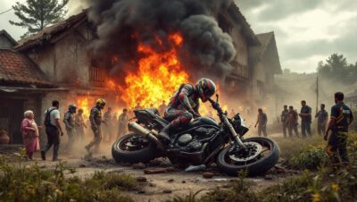 découvrez les photos chocs d'un accident grave survenu lors d'une course de moto, accompagné d'un élan de solidarité touchant autour de la doyenne du village.