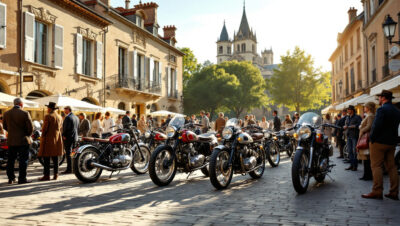 à lombez, les motos d’époque attirent les regards et font revivre la passion des deux-roues et du patrimoine mécanique.